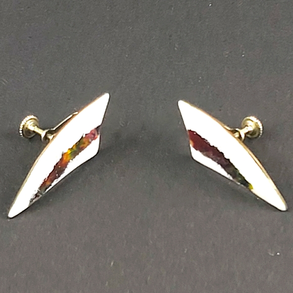 Enamel vintage geometric screwback earrings